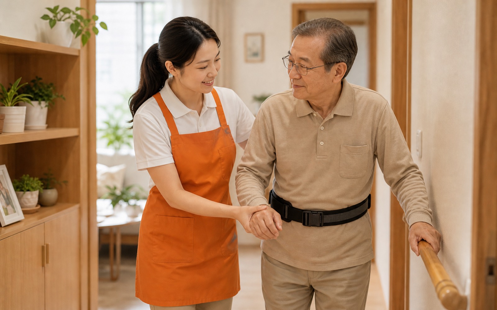 合適的照顧服務員在家中協助長輩安全移位