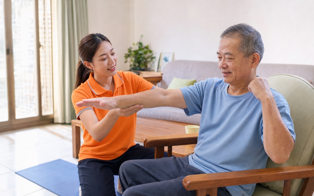 照顧服務員在家中陪伴長輩活動,讓家屬獲得喘息